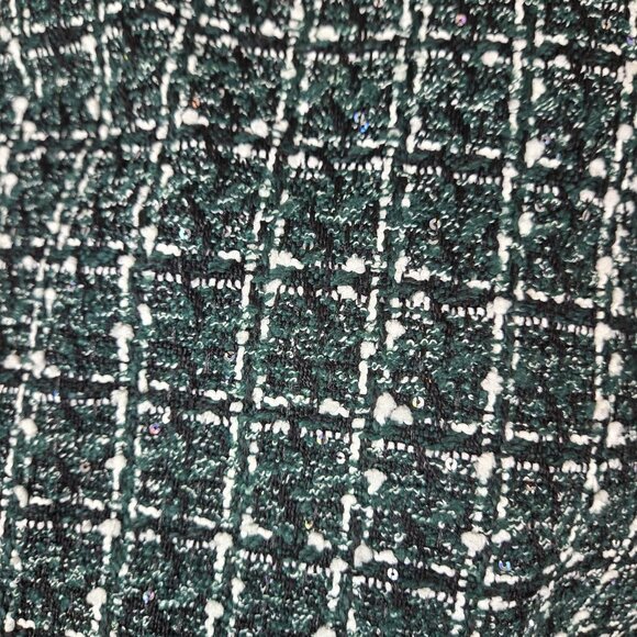 Ann Taylor Tweed Skirt Size 0 Petite Green Black Pencil Career Holiday Sequins - Picture 9 of 11